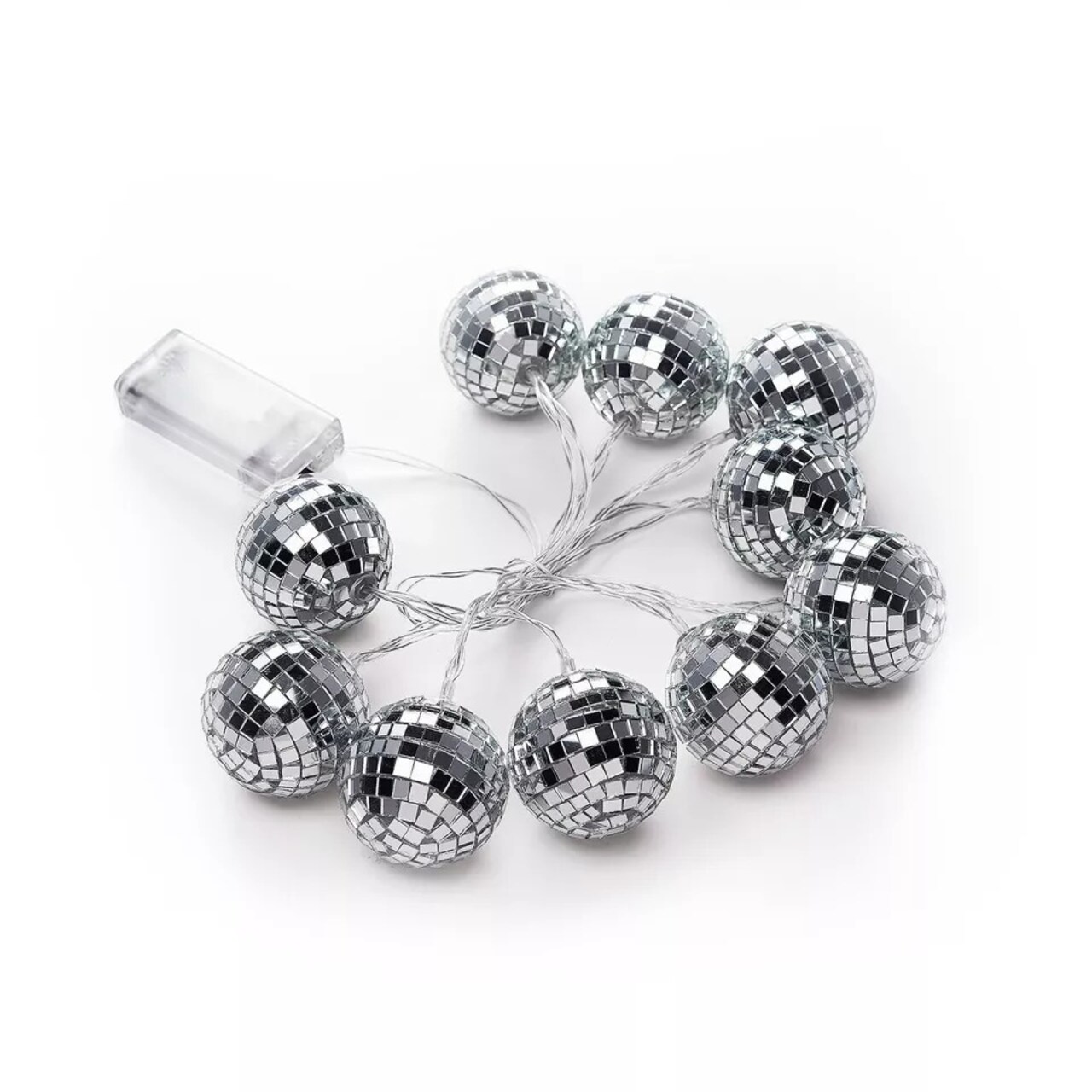 72-Inch Cool White LED Disco Mirror Balls Battery Operated String Lights Garland
